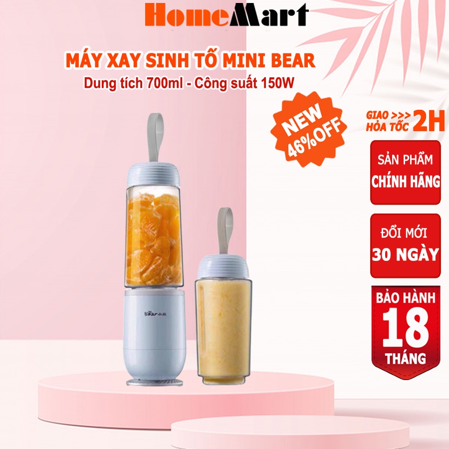 Máy xay sinh tố mini cầm tay Bear 2 cối xay 700ml, 4 lưỡi dao thép không gỉ, HomeMart – Hàng chính hãng BH 18 tháng