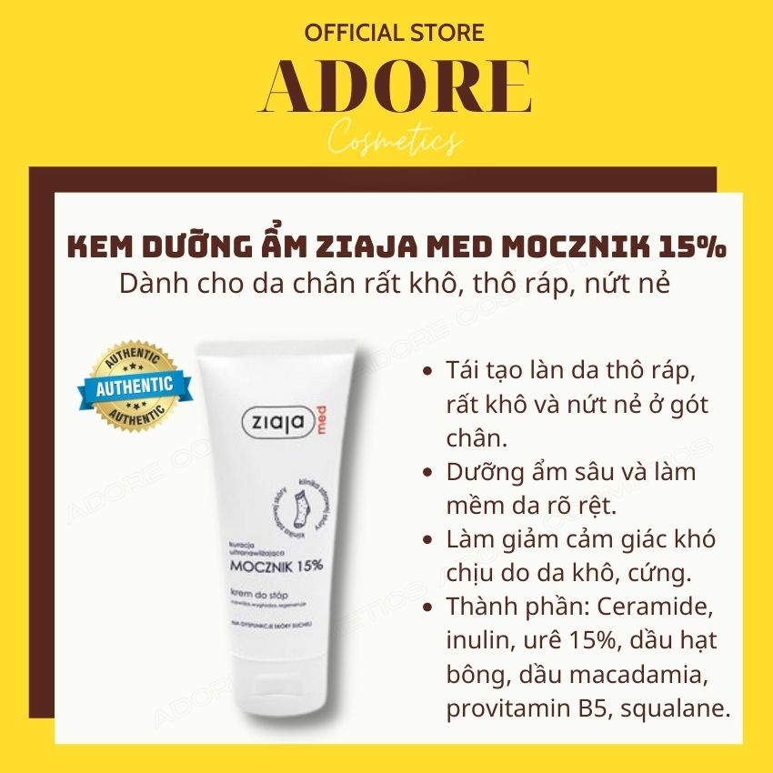 Kem dưỡng ẩm Ziaja Med Mocznik 15% dưỡng ẩm và chăm sóc chuyên dụng cho da chân 100ml