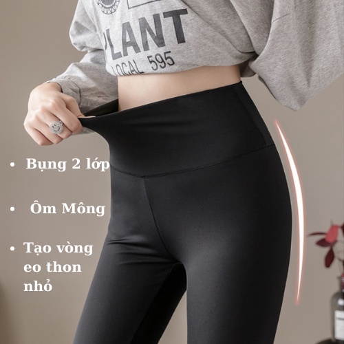 Quần Legg Nữ Cạp Cao Nâng Mông Vải Thun Cotton Co Giãn Ôm Bó, Tregging  Dài Tập Gym Yoga Elyfashion