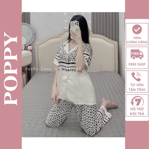 Đồ ngủ pijama nữ lụa LATIN đẹp,Bộ mặc nhà nữ cao cấp đồ Bộ nữ quần dài POPPY-ZICZAC NỬA THÂN