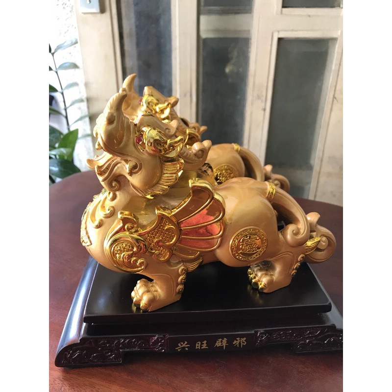 🌺🌺 CẶP TỲ HƯU VÀNG MỚI ĐẸP HÚT TÀI ĐẾ GỖ ĐẸP Size Dài 22cm x Cao 19cm x Sâu 10,5cm Hợp ANH CHỊ MỆNH KIM THỔ THUỶ 1650K