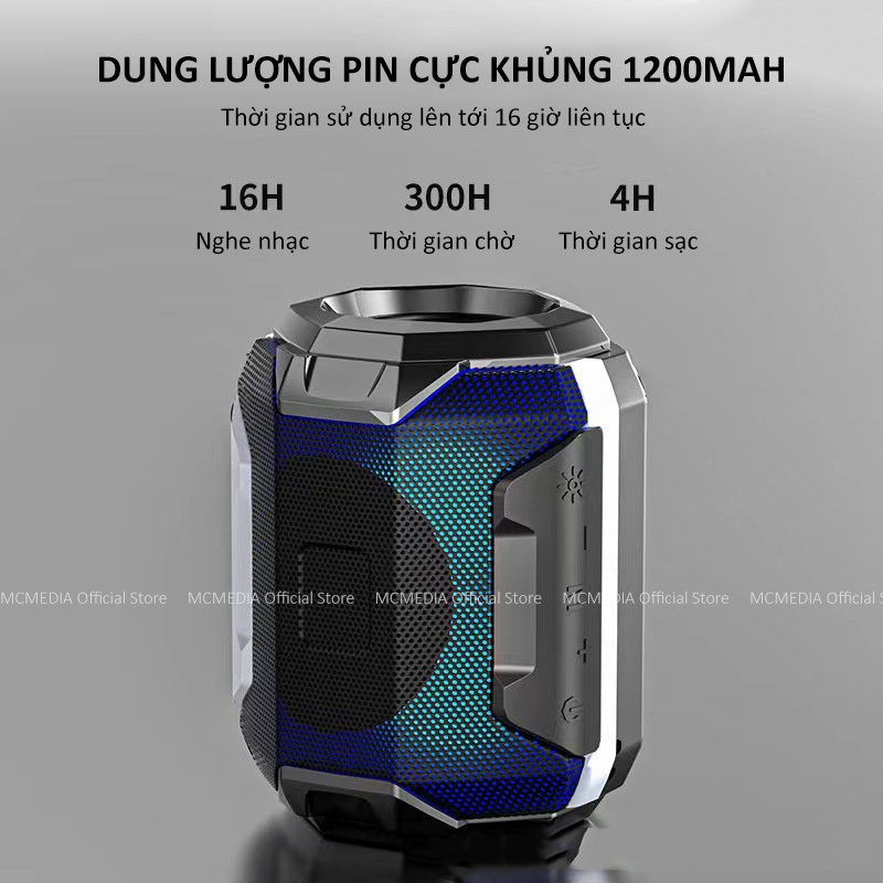 Loa Bluetooth Nghe Nhạc Hay A005 Mini Có Đèn LED 7 Màu Nháy Theo Nhạc Công Suất 5W Ấm Bass Mạnh Hỗ Trợ Thẻ Nhớ, USB