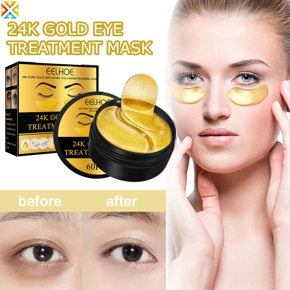 Set 60 Miếng Mặt Nạ Mắt Vàng 24k Bổ Sung Collagen Chống Lão Hóa Loại Bỏ Quầng Thâm Và Bọng Mắt