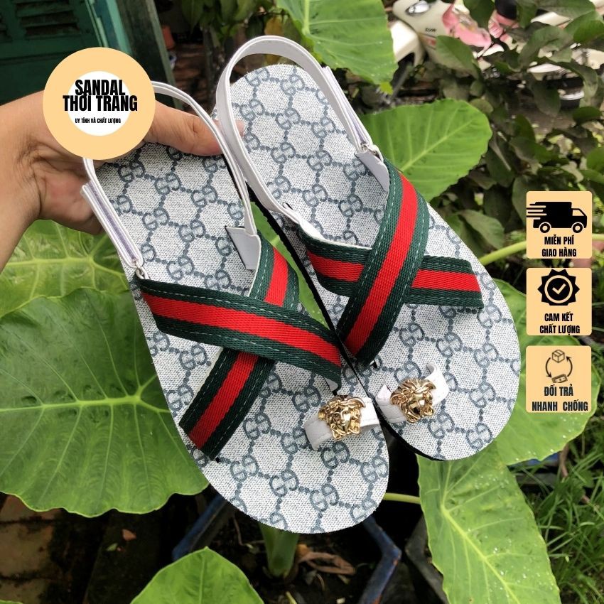 Dép quai hậu xỏ ngón quai chéo nữ nam. Sandal nữ đi học sỏ ngón đồng nai F87 kem/xanh full size 30-44 SANDALTHOITRANG