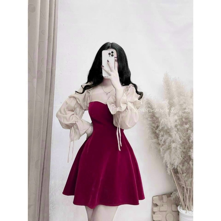 Váy đầm nữ dự tiệc dáng xoè tay dài kiểu phồng thích hợp mặc đi chơi đi tiệc | BigBuy360 - bigbuy360.vn