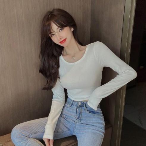 Áo Croptop Body Zip Dài Tay Nữ 🌸 Thun dáng ôm dài tay cổ tròn, phông trơn màu ĐEN | TRẮNG | NÂU | BE Ulzzang HOT 🌸 ⚡ ་