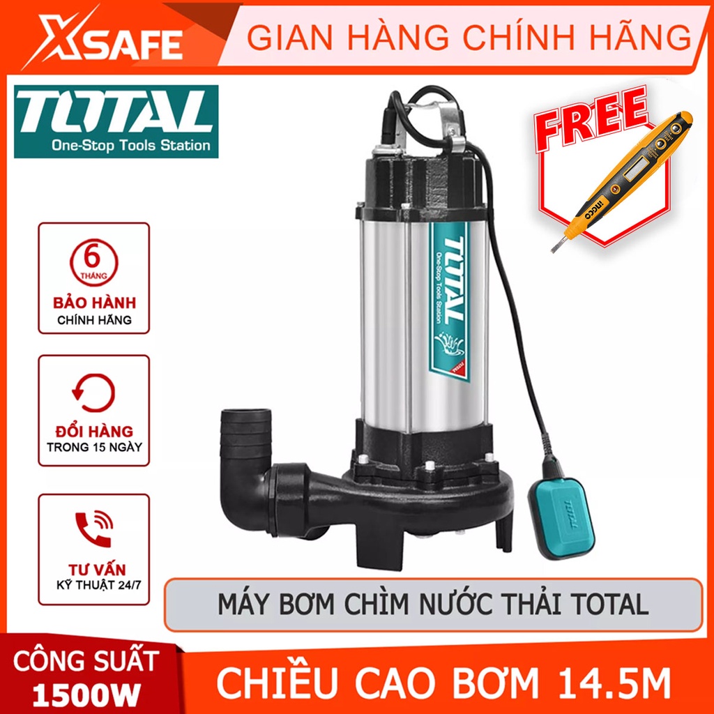 Máy bơm chìm chất thải TOTAL TWP715001 Máy bơm nước thải 1500W dùng hút, chuyển nguồn nước thải công nghiệp, sinh hoạt