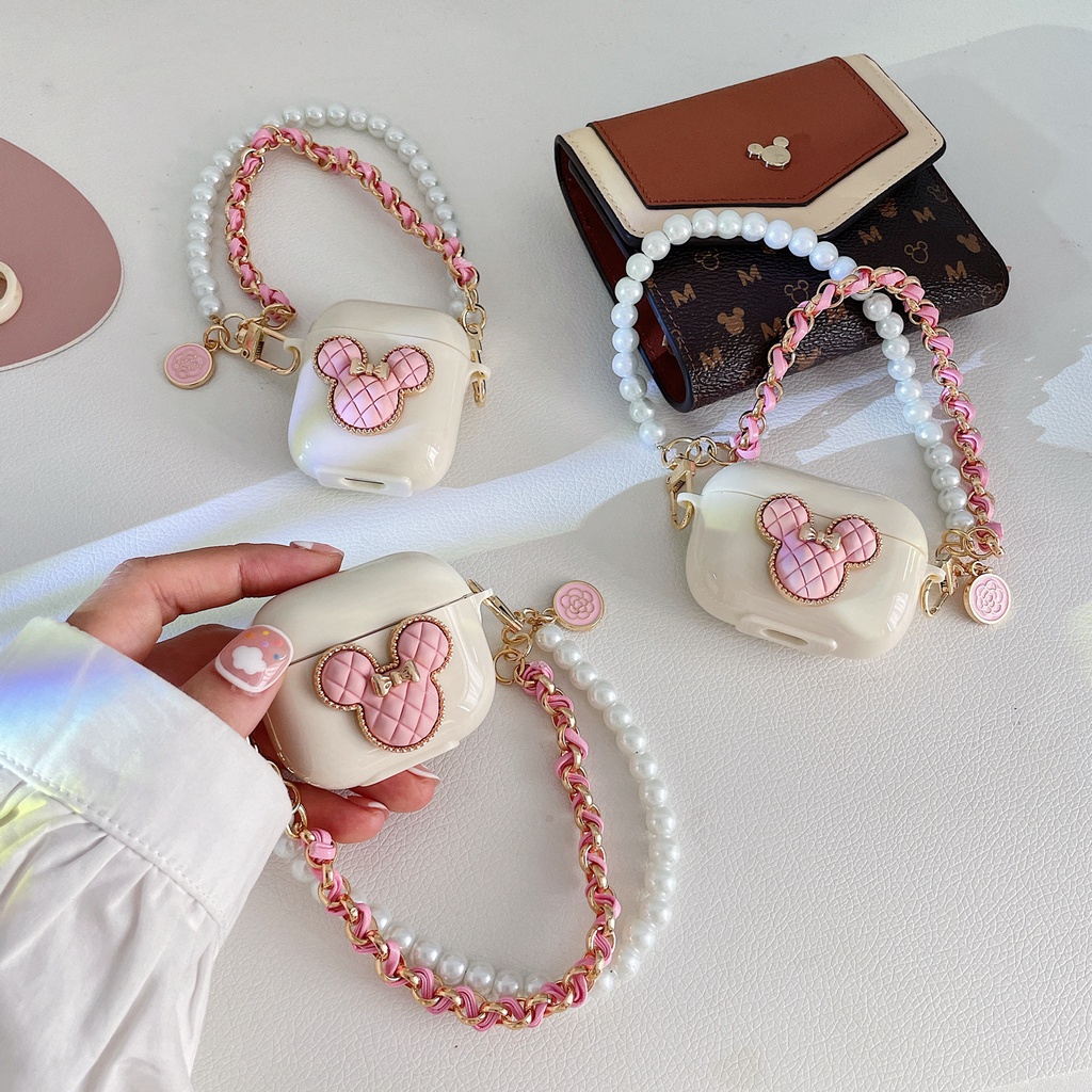 Vỏ Bảo Vệ Hộp Sạc Tai Nghe airpods 1 2 pro Bằng tpu Mềm Hình Đầu mickey Màu Trắng Hoạt Hình