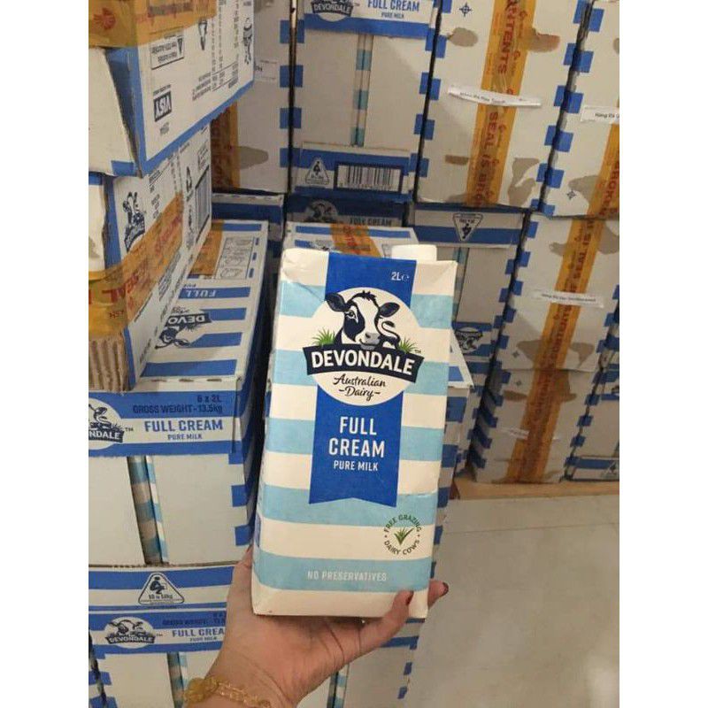 [Mã 252FMCGSALE giảm 8% đơn 500K] Sữa Tươi Úc Devondale FULL CREAM 2 LIT Thùng 6 Hộp (Date 6/2022)