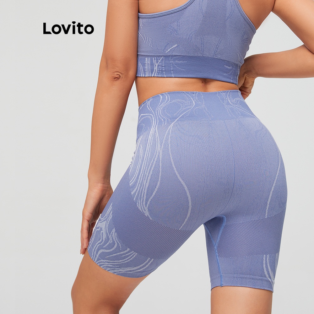 Quần short thể thao Lovito L11100 lưng cao nhanh khô màu xanh dương