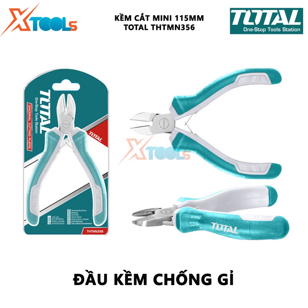 Kềm cắt mini TOTAL THTMN356 Kìm cắt dây điện Kích thước 4,5&quot;/ 115mm thép CR-V, tay cầm cách điện,bọc cao su chống trơn b