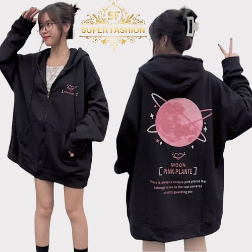 Áo Khoác Hoodies Nỉ Nữ Hoạ Tiết Chữ Cùng Trái Tim Cute Phong Cách SUPER FASHION