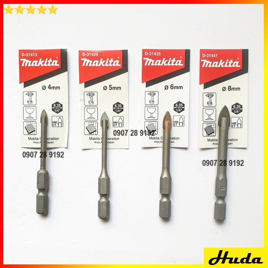 Mũi khoan gạch men thủy tinh 4mm 5mm 6mm 8mm 10mm chân chuôi lục giác Makita D31413 D31429 D31435 D31441 D31457
