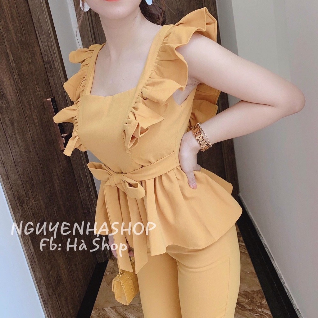 Đồ bộ nữ có áo thun 3 lỗ xòe cổ u cột dây eo kèm quần dài ôm 3 màu cực đẹp cho cô nàng năng động ba