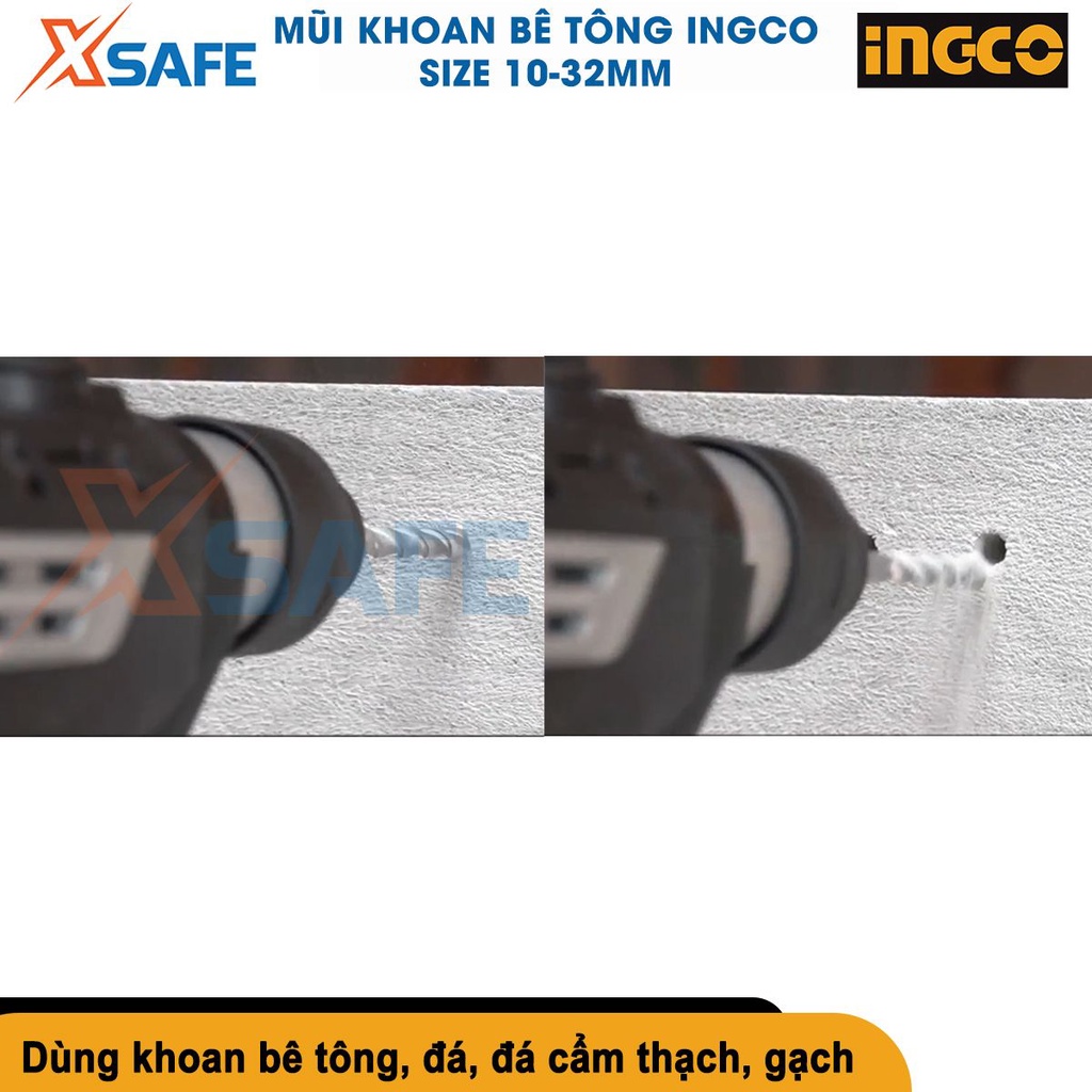Mũi khoan bê tông INGCO đuôi gài SDS Max size từ 10-32mm, hợp kim chắc chắn, dùng khoan bê tông, gạch, đá - chính hãng