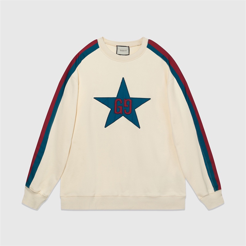 Gu Áo sweater Cổ Tròn Thêu Ngôi Sao Năm Cánh Phối Màu Tương Phản Thời Trang