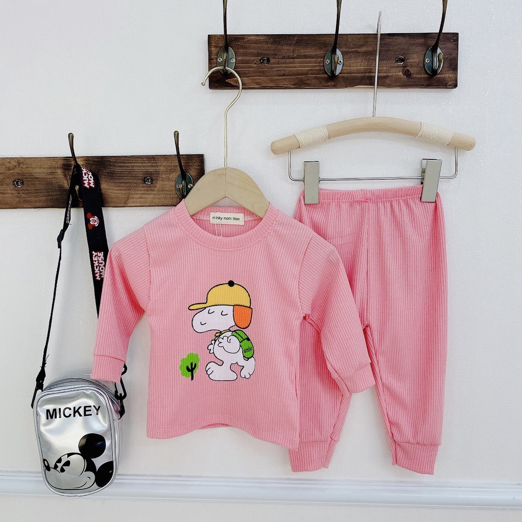 Quần Áo Len Tăm Cho Bé, Bộ Thun Len Dài Tay Minky Mom Thu Đông In Hình Chó Cún Bé Trai Bé Gái