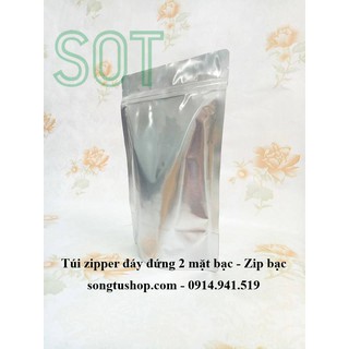 1kg Túi zipper đáy đứng 2 mặt bạc