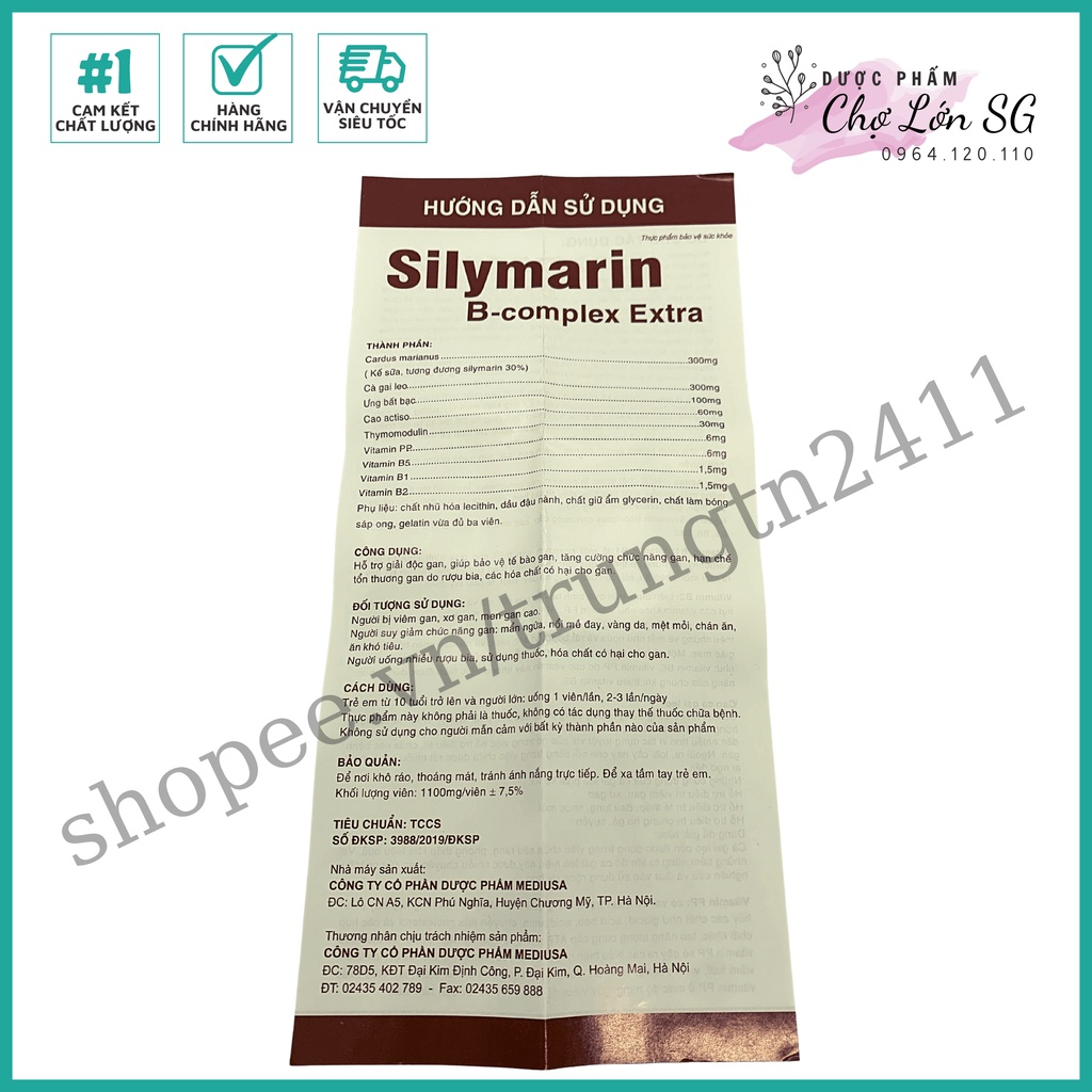 Viên uông bổ gan SILYMARIN B-COMPLEX EXTRA giải độc gan, mát gan, hạn chế tổn thương do bia rượu