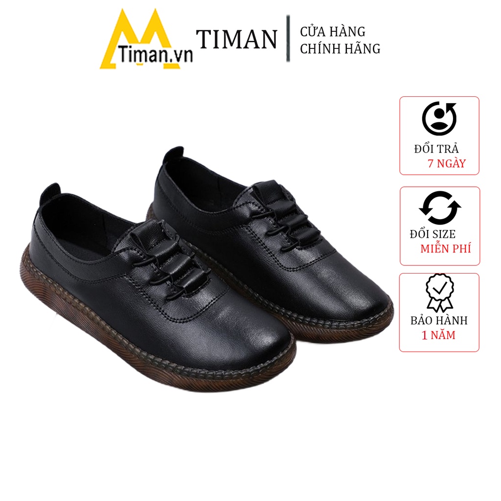 Giày lười nữ chất liệu da slip on kiểu mọi đế cao màu trắng độn đế bảo hành 1 năm KM04 TIMAN