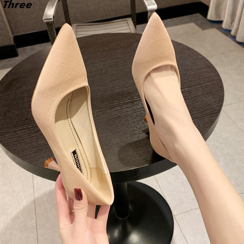 Women's shoes, high heels, shallow mouth pointed toe, women's all-match temperament, ladies fine mid-heeled professional work shoes