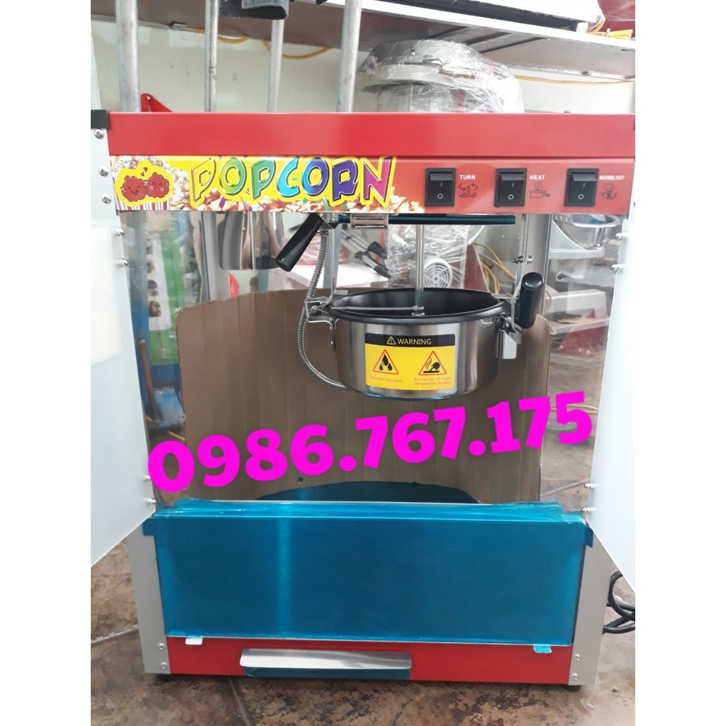 Máy nổ bỏng ngô , máy nổ bắp rang bơ tủ kính chạy điện 220V