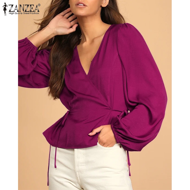 Áo kiểu ZANZEA dài tay cổ chữ V thời trang dành cho nữ
