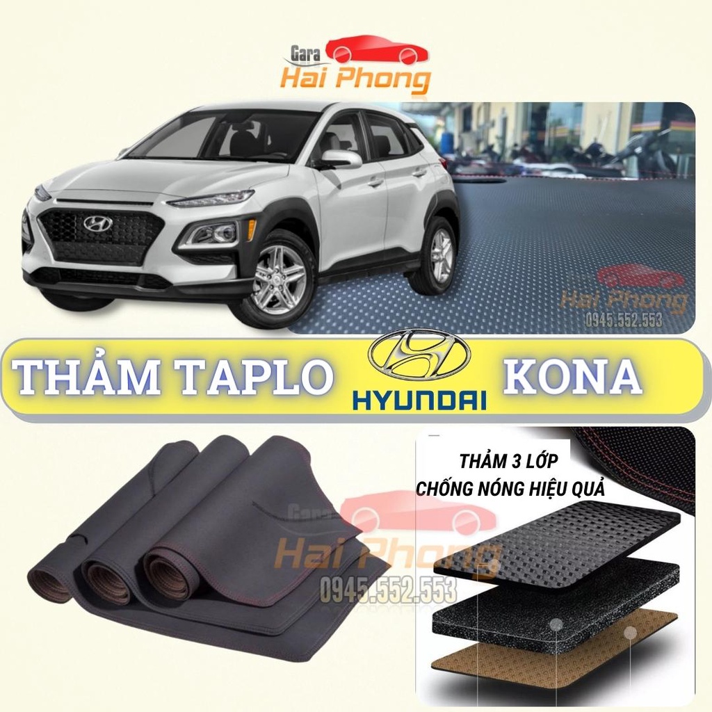 Thảm taplo Hyundai Kona 2018 - 2021 dập vân Cacbon cao cấp, chống nóng ô tô hiệu quả