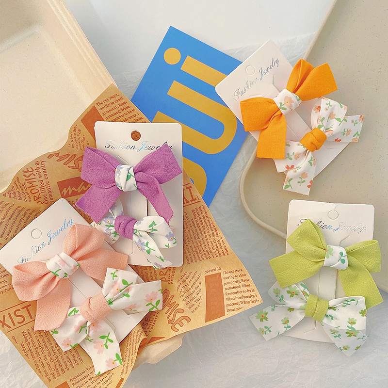 Set 2 Kẹp Tóc Hình Nơ Phong Cách Hàn Quốc Dễ Thương Cho Bé Gái