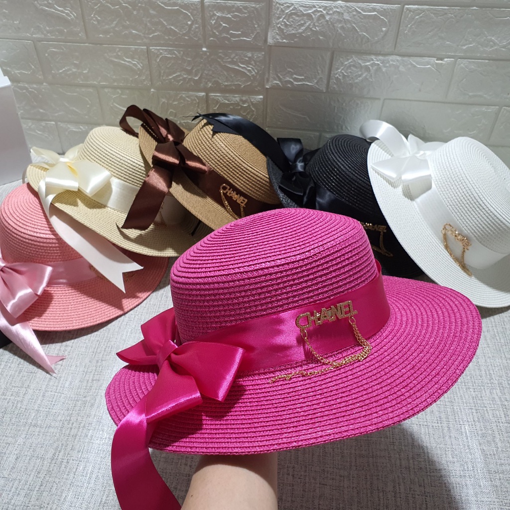 Mũ Cói đi biển đi vành nhỏ cao cấp đính nơ sang chảnh