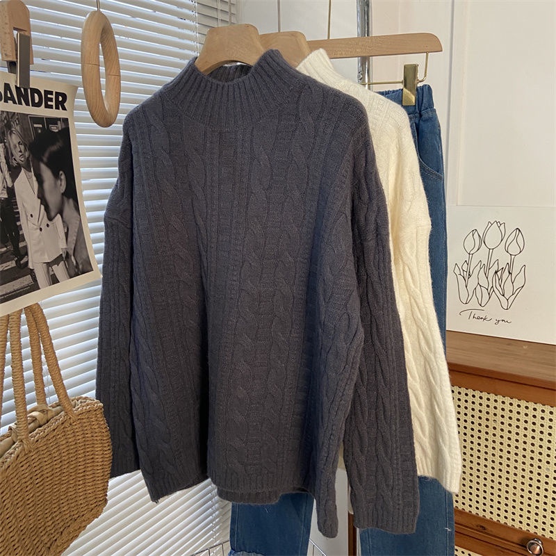 Áo Sweater Cổ Tròn Xẻ Tà Thời Trang Thu Đông Cho Nữ