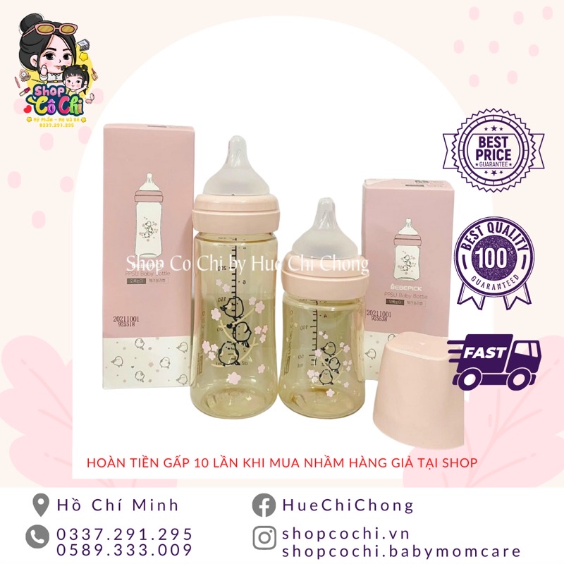 Bình Sữa Bebepick Cổ Hồng Nội Địa Hàn núm ti siêu mềm an toàn cho bé ppsu 150/250ml chính hãng