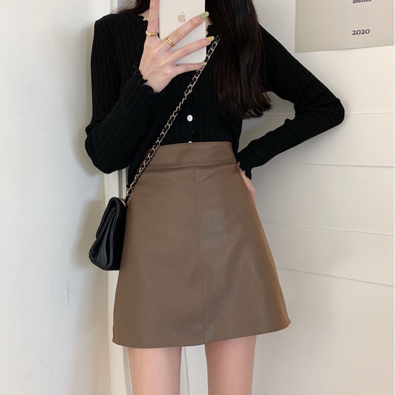 Chân Váy Chữ A Bằng Da Eo Cao Thời Trang Mùa Thu Hàn Quốc Giản Dị Dành Cho Nữ