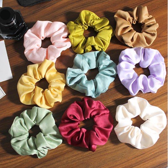 Chun buộc tóc vải hoa scrunchies trơn phong cách Hàn quốc