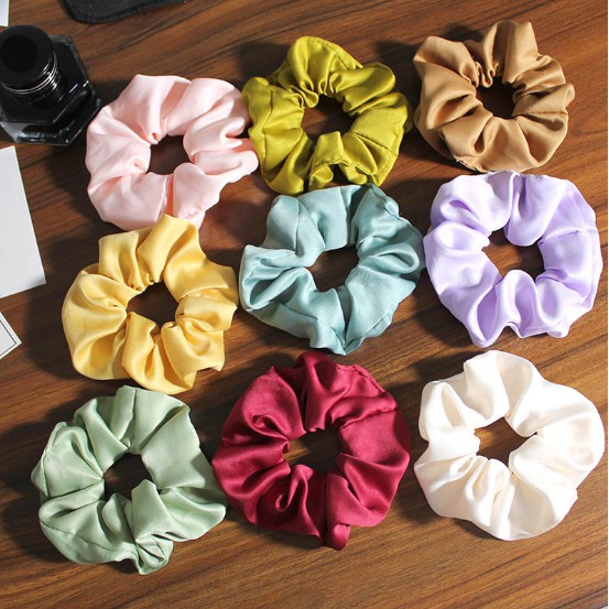 Chun buộc tóc vải hoa scrunchies trơn phong cách Hàn quốc