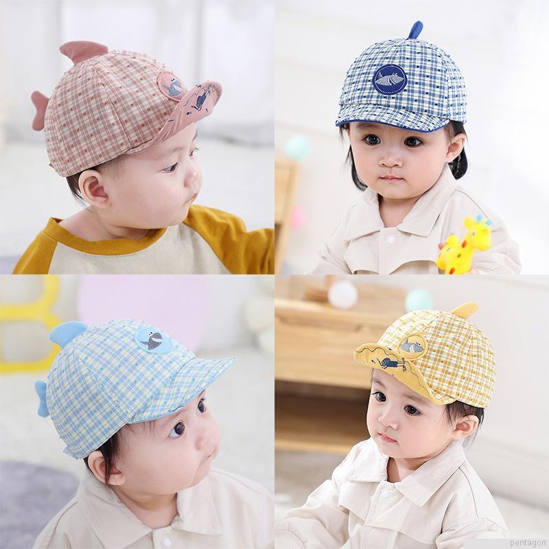Mũ lưỡi trai vải cotton vành mềm mại chống nắng họa tiết cá mập kẻ sọc kiểu Hàn Quốc cho bé