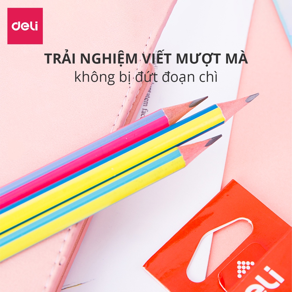 Hộp Bút Chì Graphite Pencil 2B - 12 chiếc/50 chiếc, Thân gỗ tam giác, Nhiều màu sắc, Kèm đầu tẩy cho Học sinh