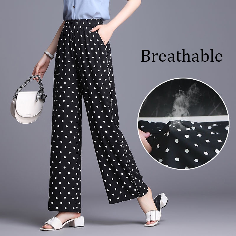 Quần ống rộng lưng cao họa tiết chấm bi thời trang cho nữ