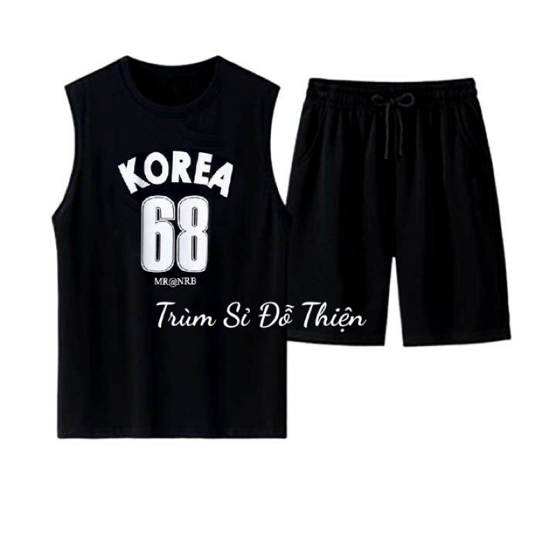 Đồ bộ nam KOREA 68 thể thao mặc nhà Unisex bigsize nam nữ gồm áo thun sát nách và quần short đùi siêu mát hè 2022