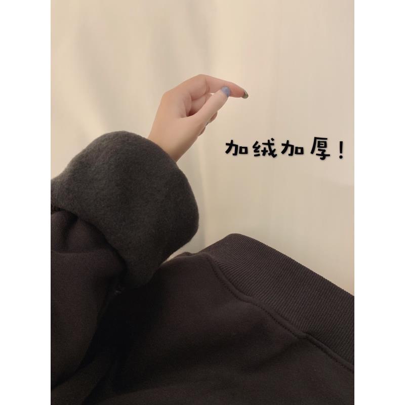 Áo Nỉ Dài Trung Bình Dáng Rộng Lót Lông Cừu Dày Dặn Xẻ Tà Cỡ Lớn Thời Trang Thu Đông Hàn Quốc Cho Nữ Niche