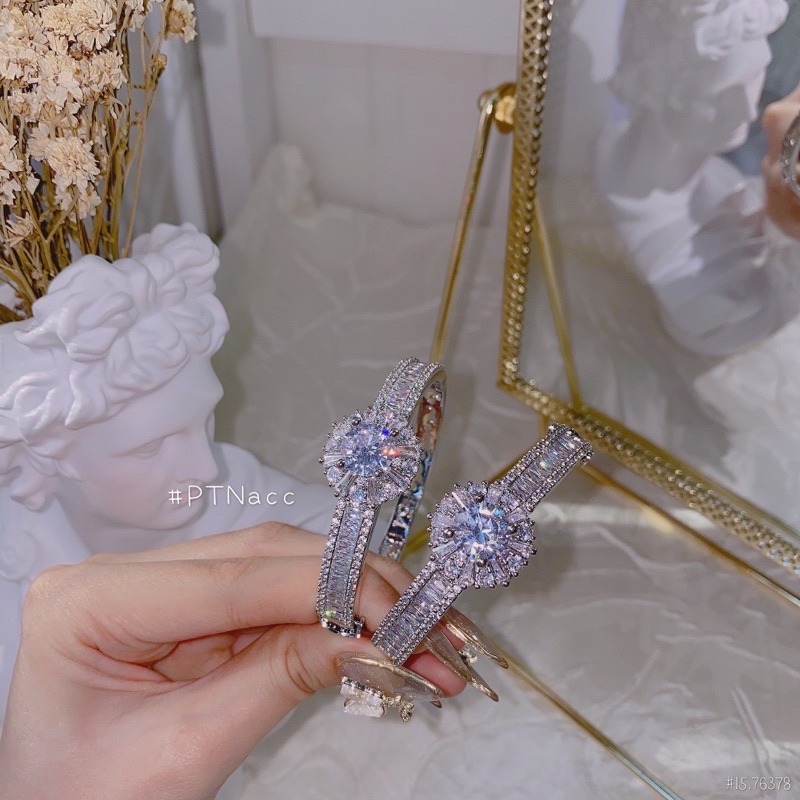 ᴾᵀᴺᵃᶜᶜ Vòng tay + nhẫn bạch kim đính đá siêu sáng