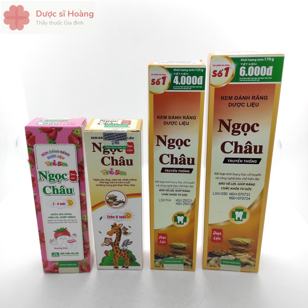 Kem Đánh Răng Dược Liệu Ngọc Châu 125g,170g,Trăng Răng, Trẻ Em 2-6 tuổi, Trên 6 tuổi