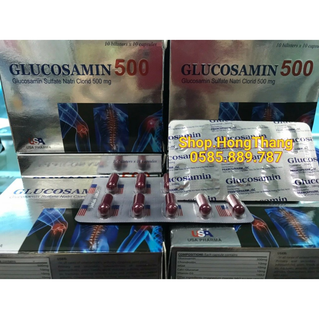 GLUCOSAMIN 500mg  Giúp xương chắc khớp khỏe, ngăn ngừa thoái hóa khớp, tái tạo mô sụn viên