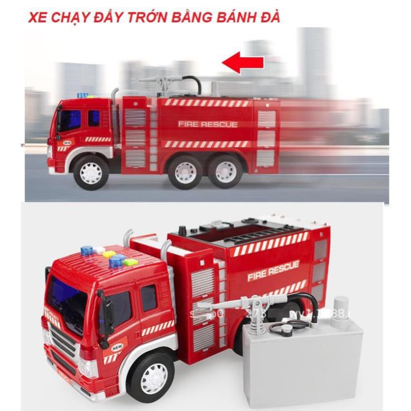 Ô tô cứu hỏa phun được nước đồ chơi trẻ em loại xe vòi phun xe chạy đà có âm thanh và đèn nháy