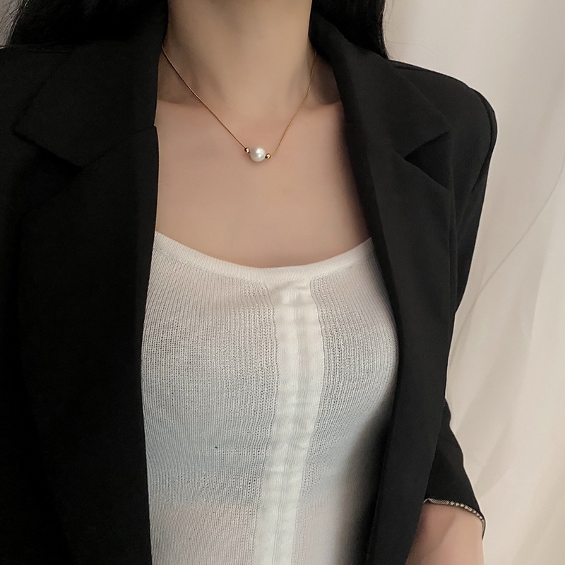 Dây chuyền thép titan mạ vàng 18k đính ngọc trai thời trang cho nữ
