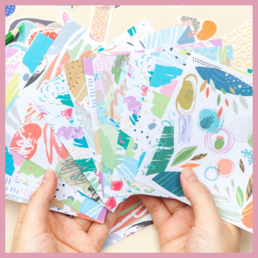 SET STICKER VÀ GIẤY TRANG TRÍ SCRAPBOOK, PLANNER, THIỆP 4 MÓN