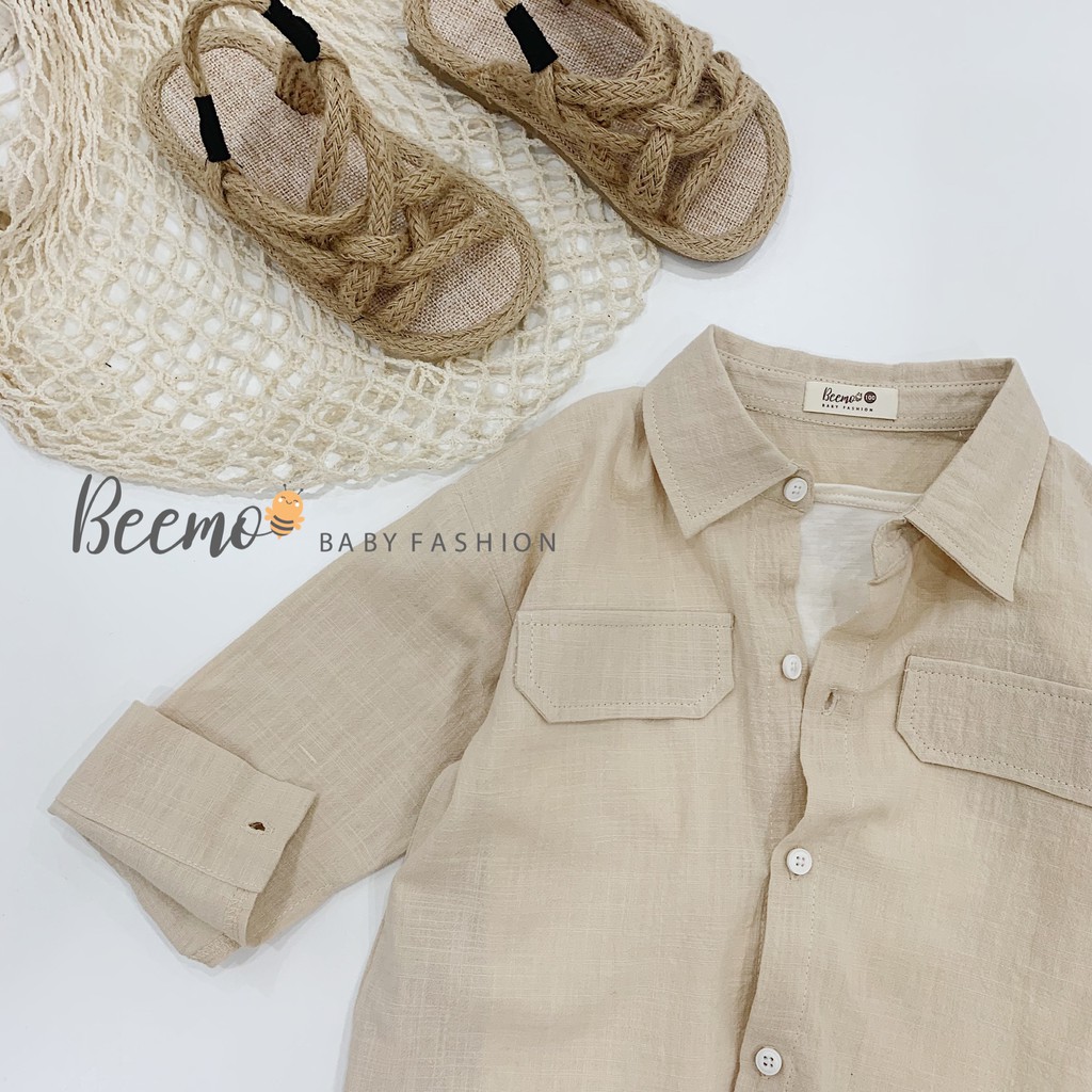 Set sơ mi cho bé - Chất liệu cotton mềm mịn, màu áo nâu kết hợp cùng quần đen vô cùng bảnh trai B087