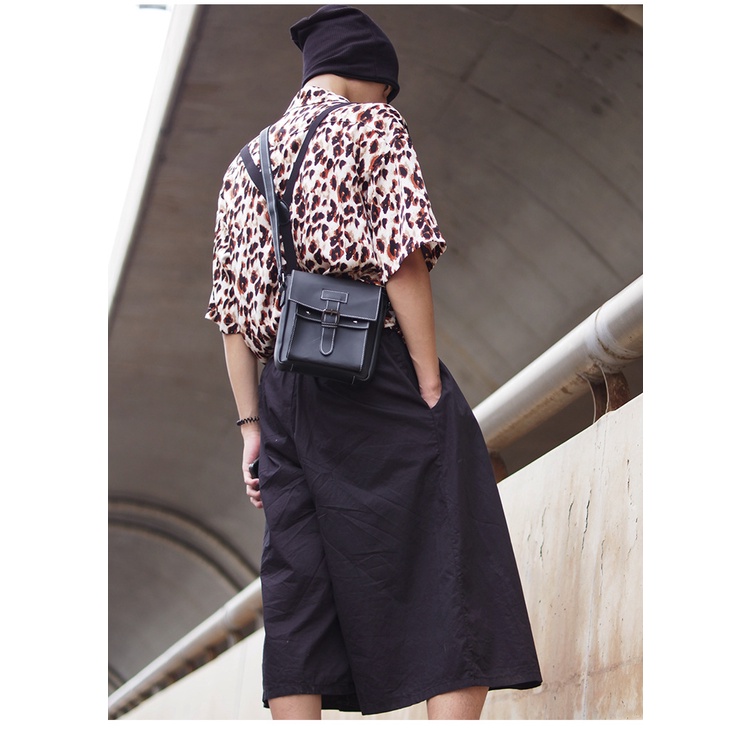 Túi xách nam đeo chéo da trơn chỉ nổi cặp nam hai ngăn thời trang màu đen bóp đeo ngực Hàn Quốc MINA