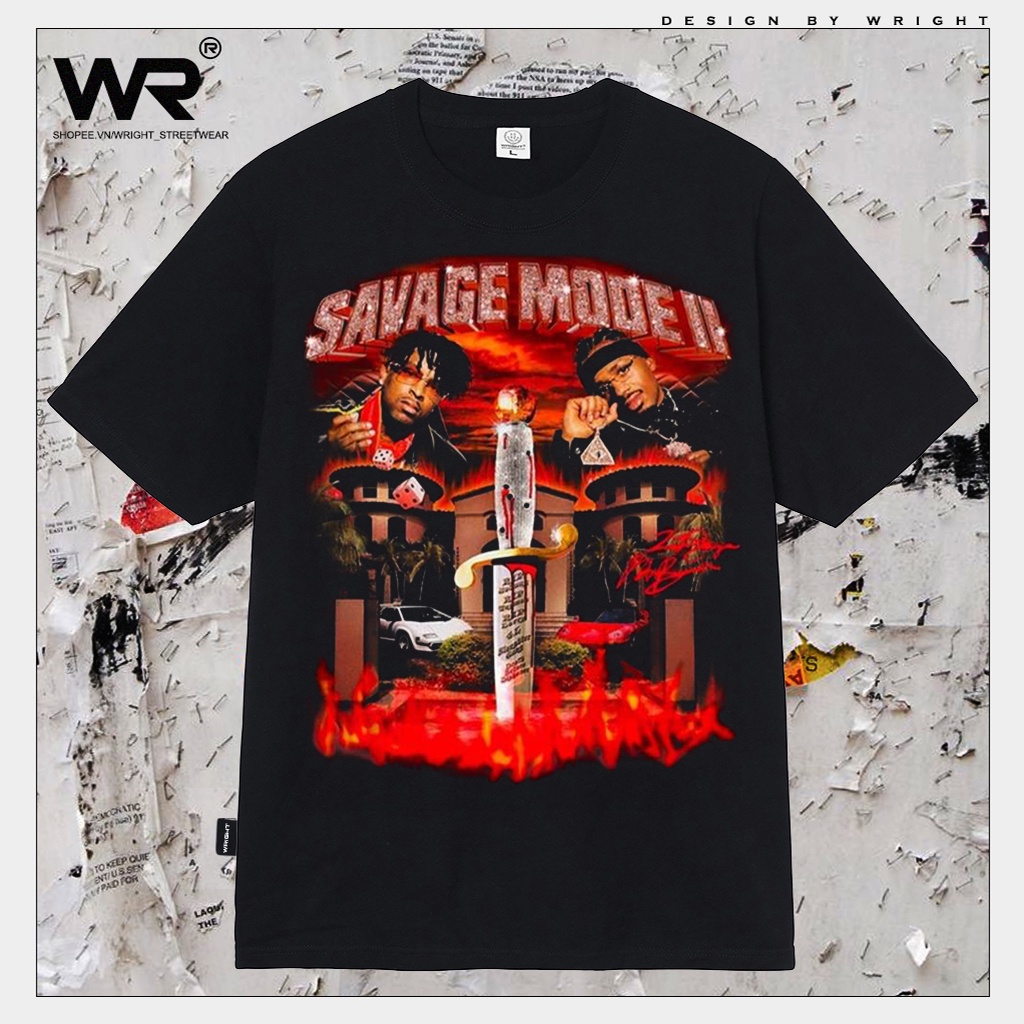 Áo thun 21 Savage and Metro Boomin Drop wright Rapper Vintage tay lỡ phong cách streetwear style