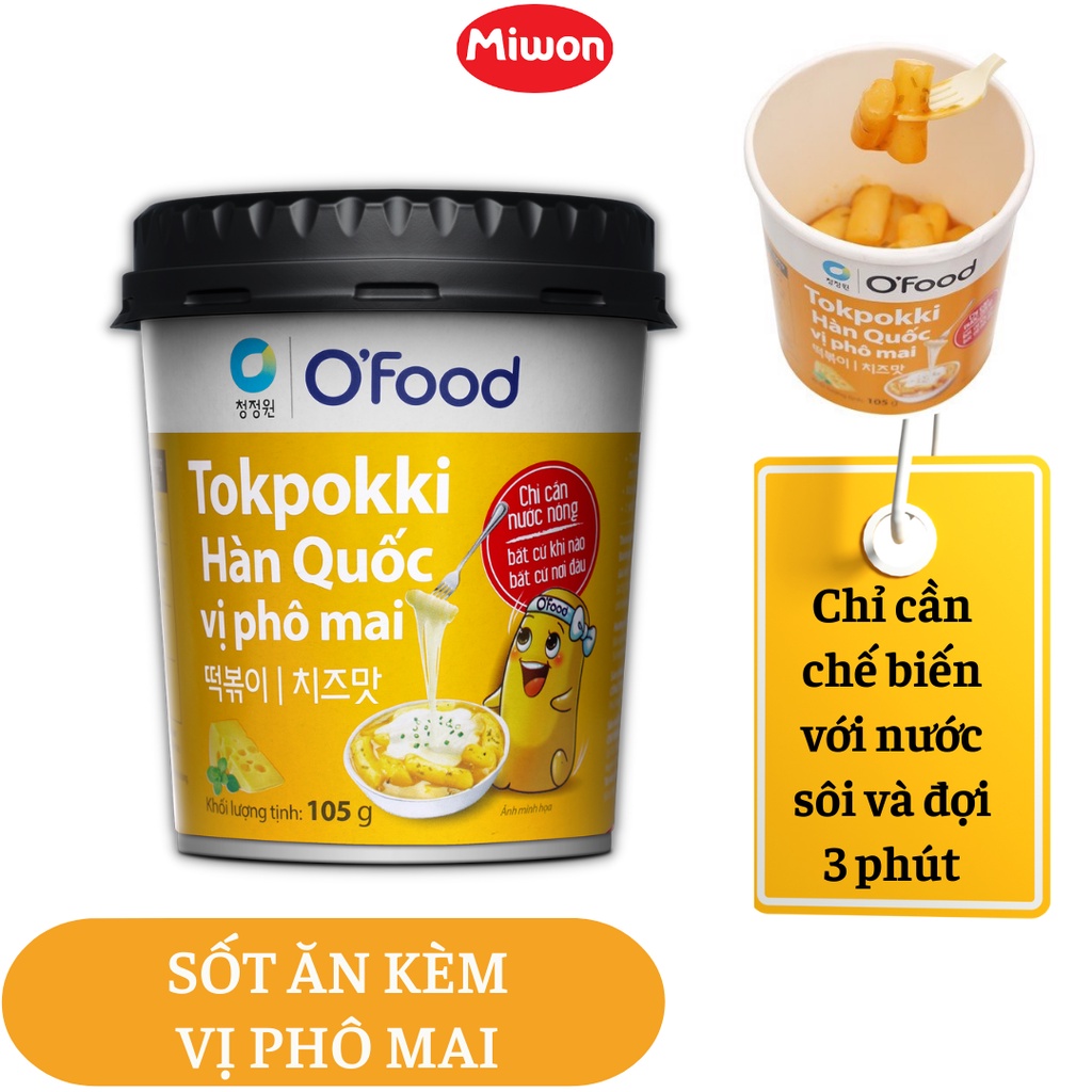 Tokbokki Hàn Quốc O'Food ăn liền vị phô mai hộp 105g, sử dụng nước sôi làm chín, có kèm theo sốt